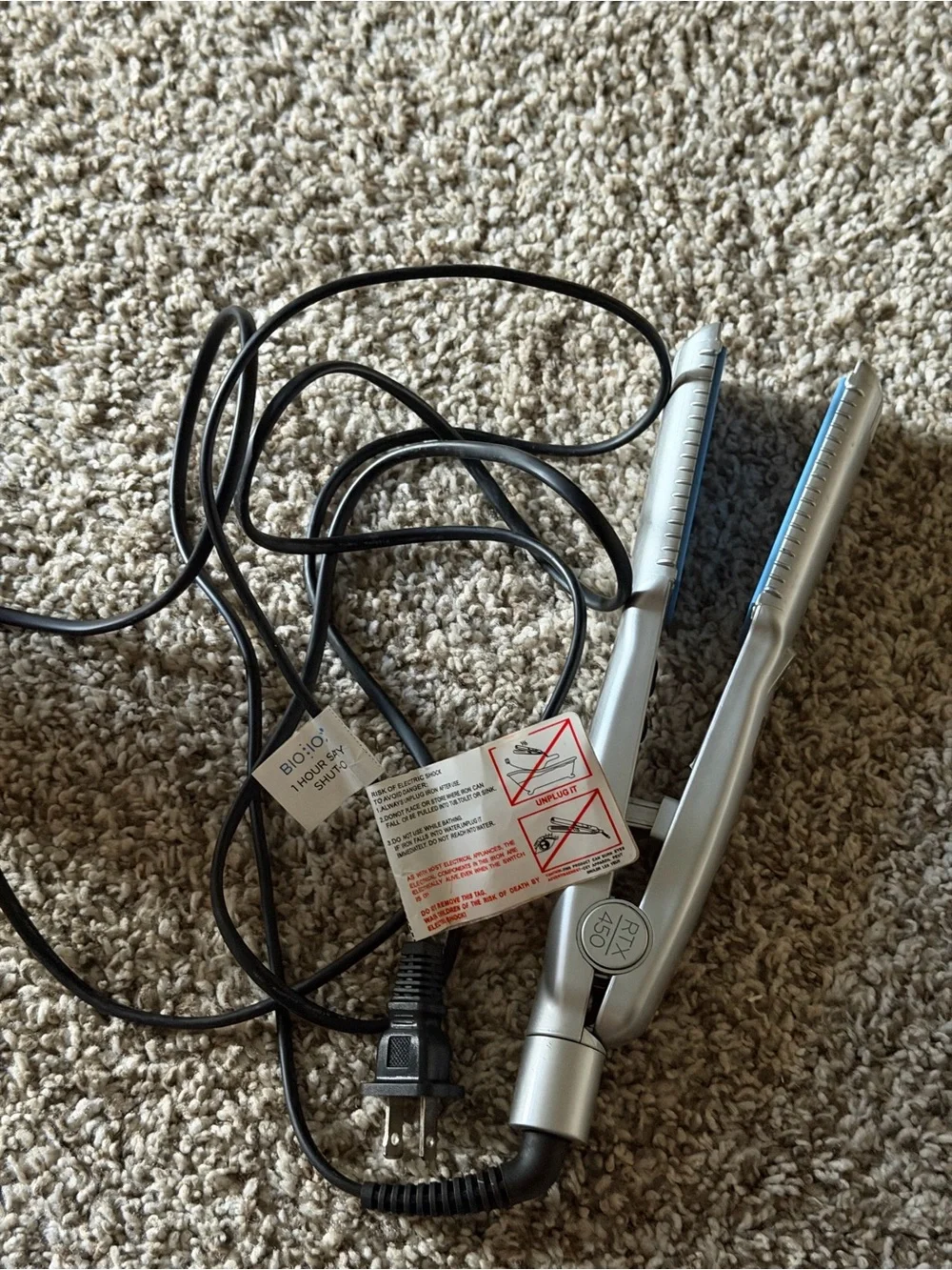 Bio Ionic Silver Flat Iron with Blue Ceramic Plates